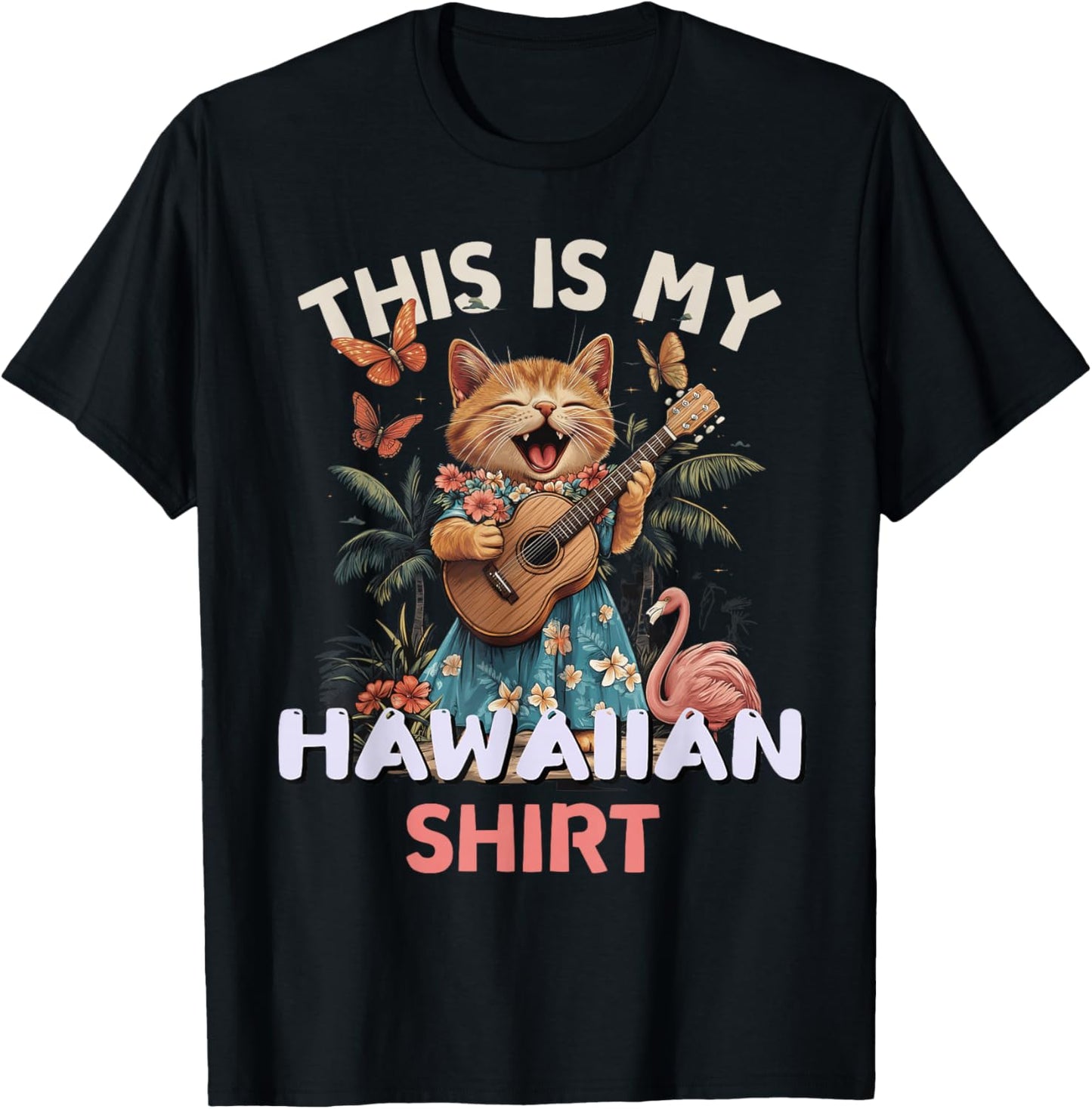 This is My Hawaiian Shirt Funny Cat Hawaii Party Luau T-Shirt - T-Shirt | Black