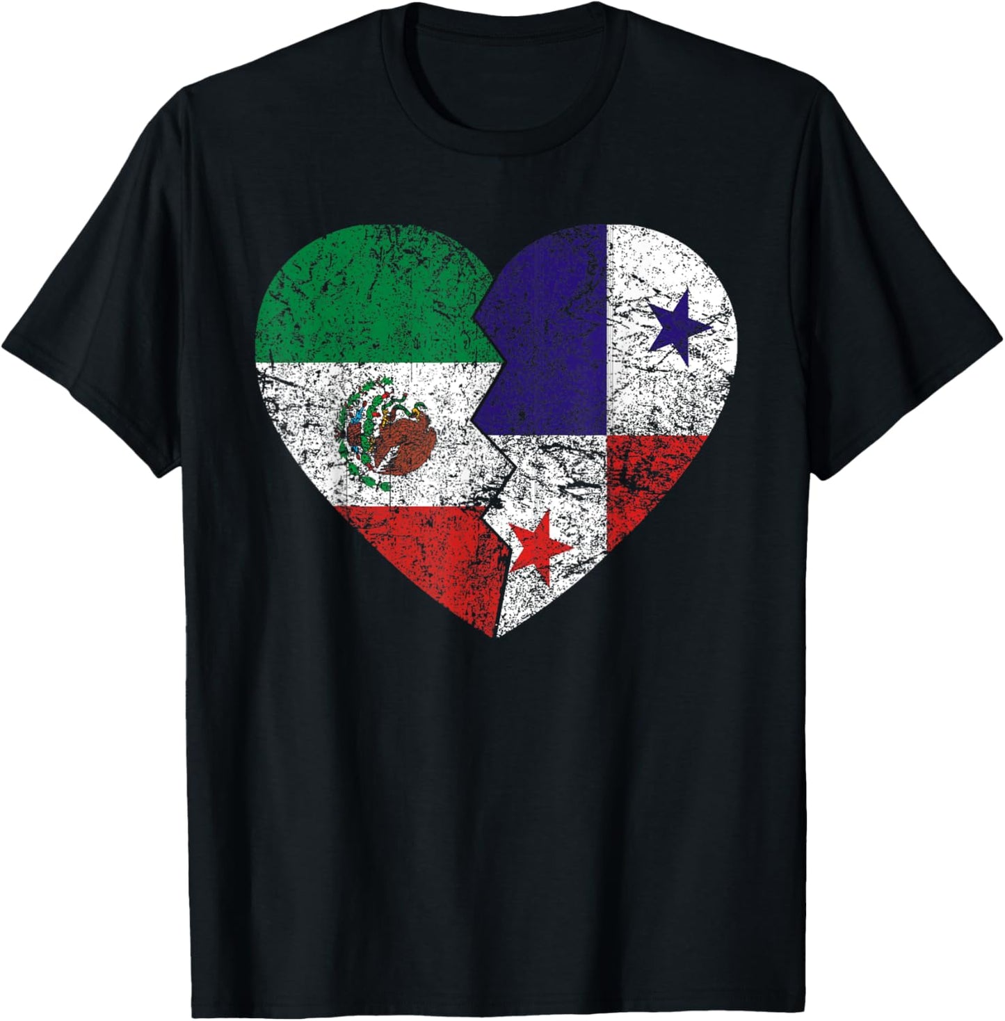 Panamanian Mexican Flags Heart | Mexico Panama Roots Vintage T-Shirt - T-Shirt | Black