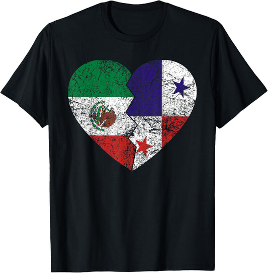 Panamanian Mexican Flags Heart | Mexico Panama Roots Vintage T-Shirt - T-Shirt | Black