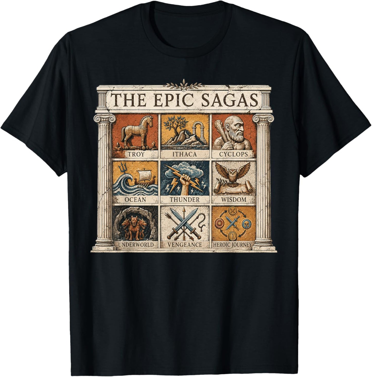 Greek Mythology Epic Sagas Odyssey Ithaca Thunder Retro T-Shirt - T-Shirt | Black