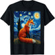 Van Gogh's Starry Night Red Fox Cunning Trickster Animal T-Shirt - T-Shirt | Black
