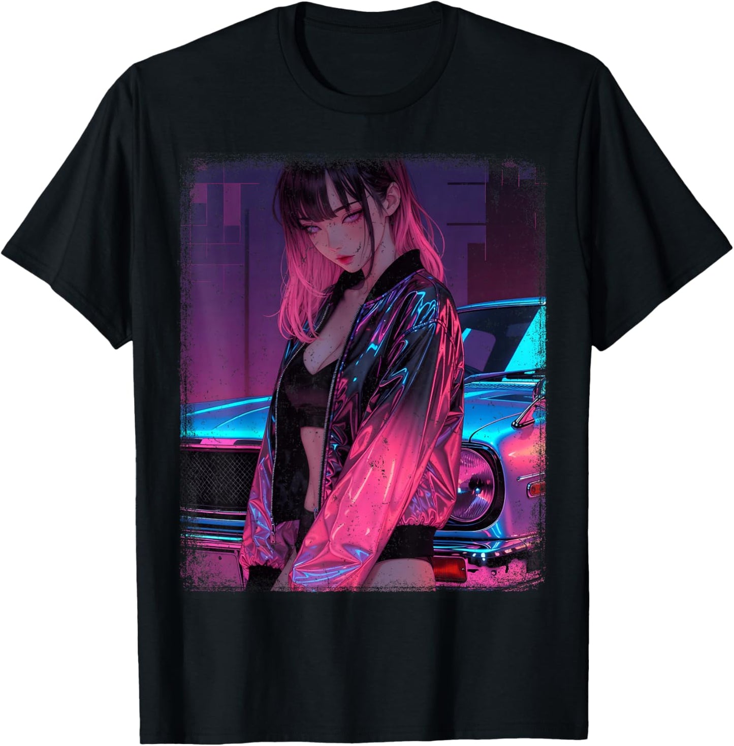 Waifu Anime Girl Women Retro Vintage Japanese JDM Race Car T-Shirt - T-Shirt | Black
