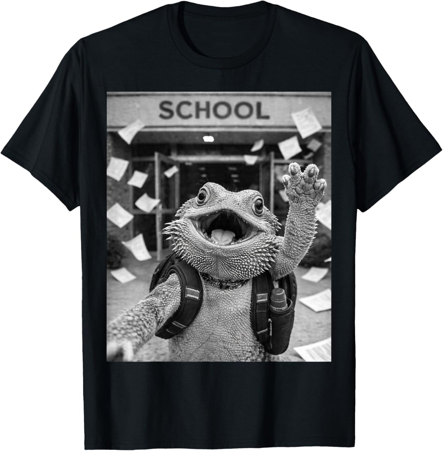 Bearded Dragon Lizard Last Day of School Summer Meme Selfie T-Shirt - T-Shirt | Black