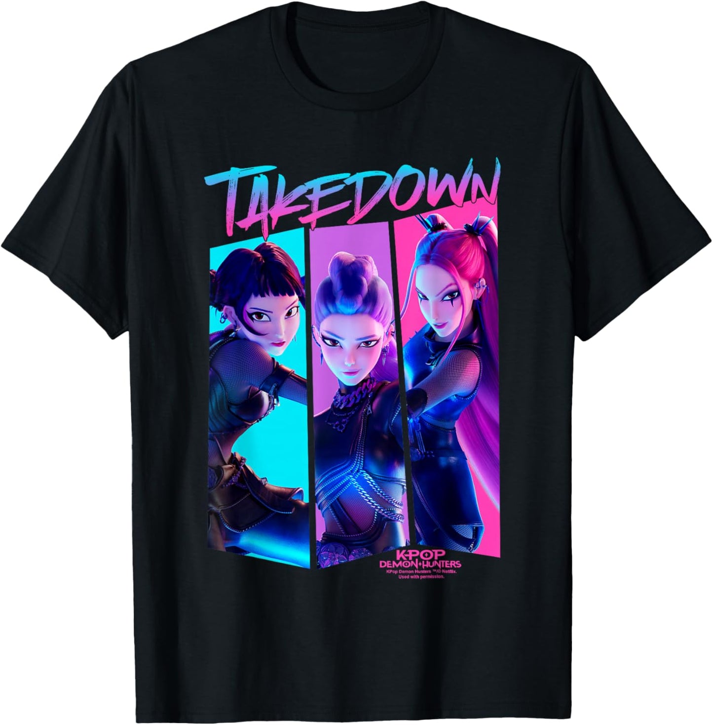 KPop Demon Hunters Huntrix Demons Takedown Comic T-Shirt - T-Shirt | Black