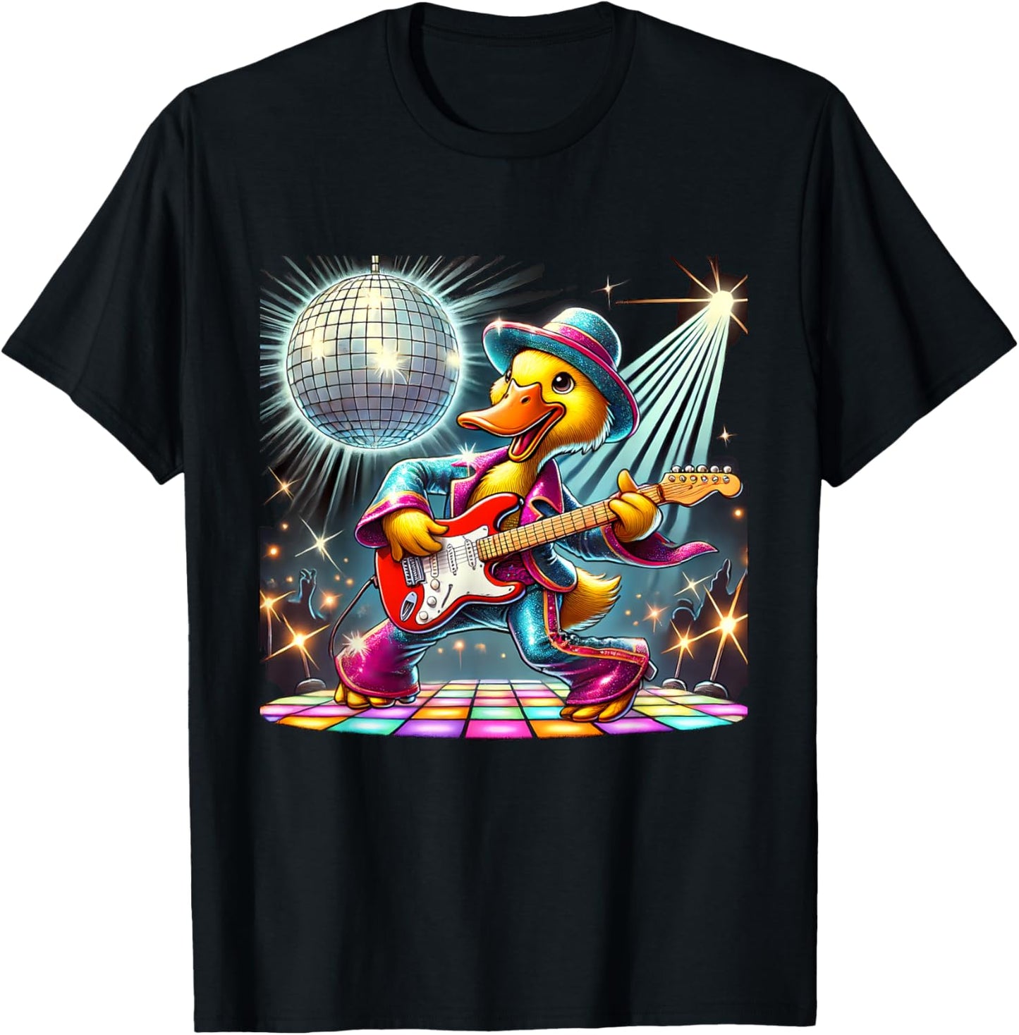 Disco Ball Guitar Duck T-Shirt - T-Shirt | Black