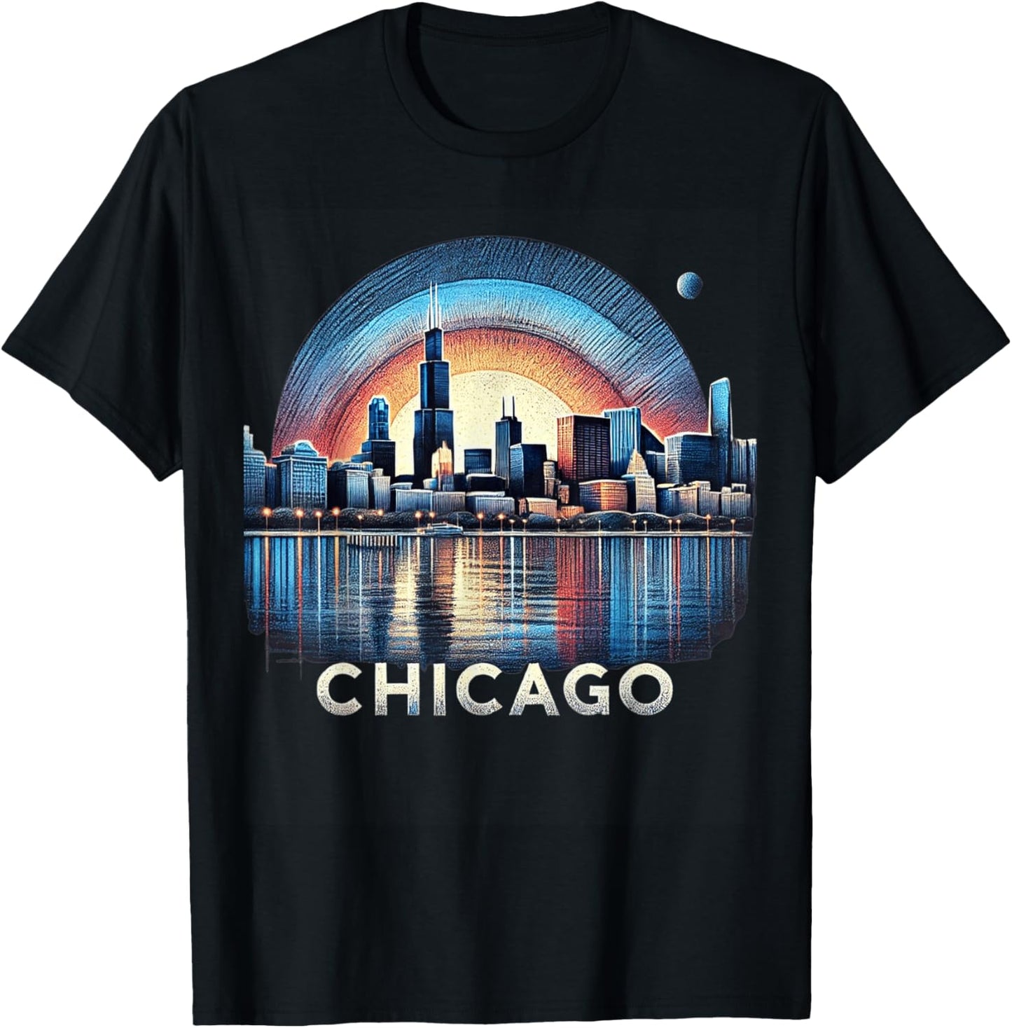 Vintage Chicago Illinois City Skyline Shirt Men Women Retro T-Shirt - T-Shirt | Black