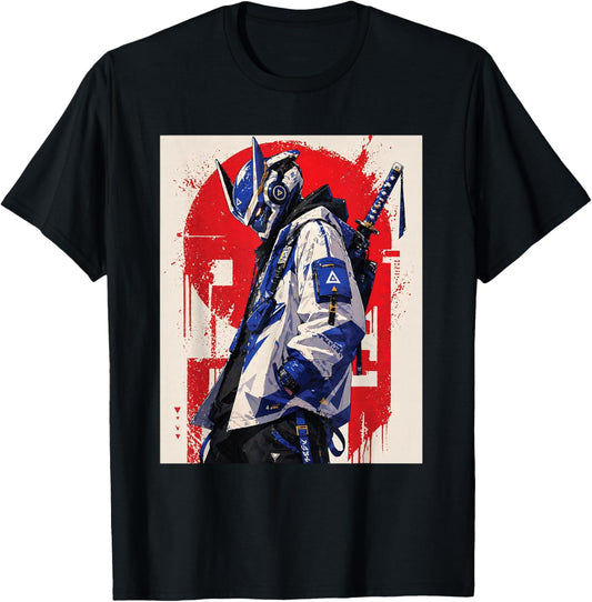Japanese Cyber Samurai Techwear Anime Streetwear Art T-Shirt - T-Shirt | Black