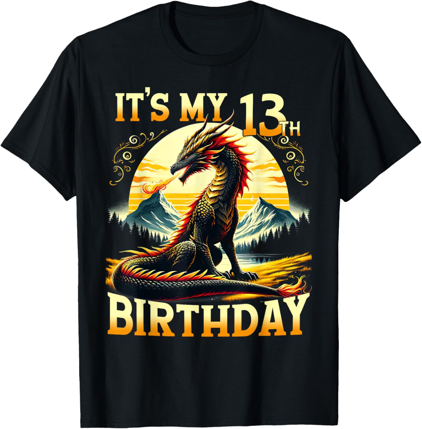 It's My 13th Birthday Dragon 13 Birthday 13 Year Old Boy T-Shirt - T-Shirt | Black