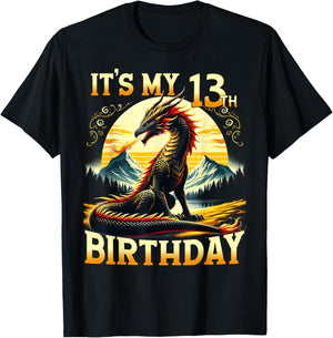 It's My 13th Birthday Dragon 13 Birthday 13 Year Old Boy T-Shirt - T-Shirt | Black