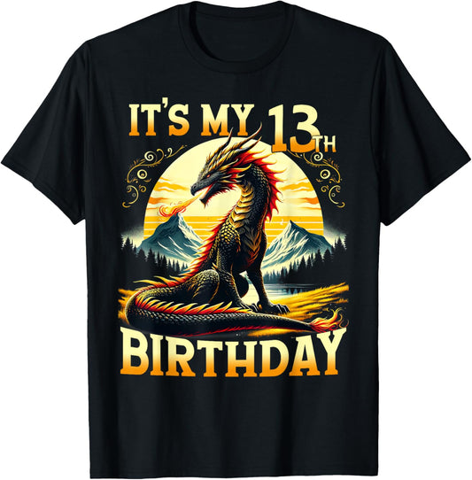 It's My 13th Birthday Dragon 13 Birthday 13 Year Old Boy T-Shirt - T-Shirt | Black