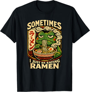 Sometimes I Just Be Eating Ramen Funny Frog Meme Anime Style T-Shirt - T-Shirt | Black