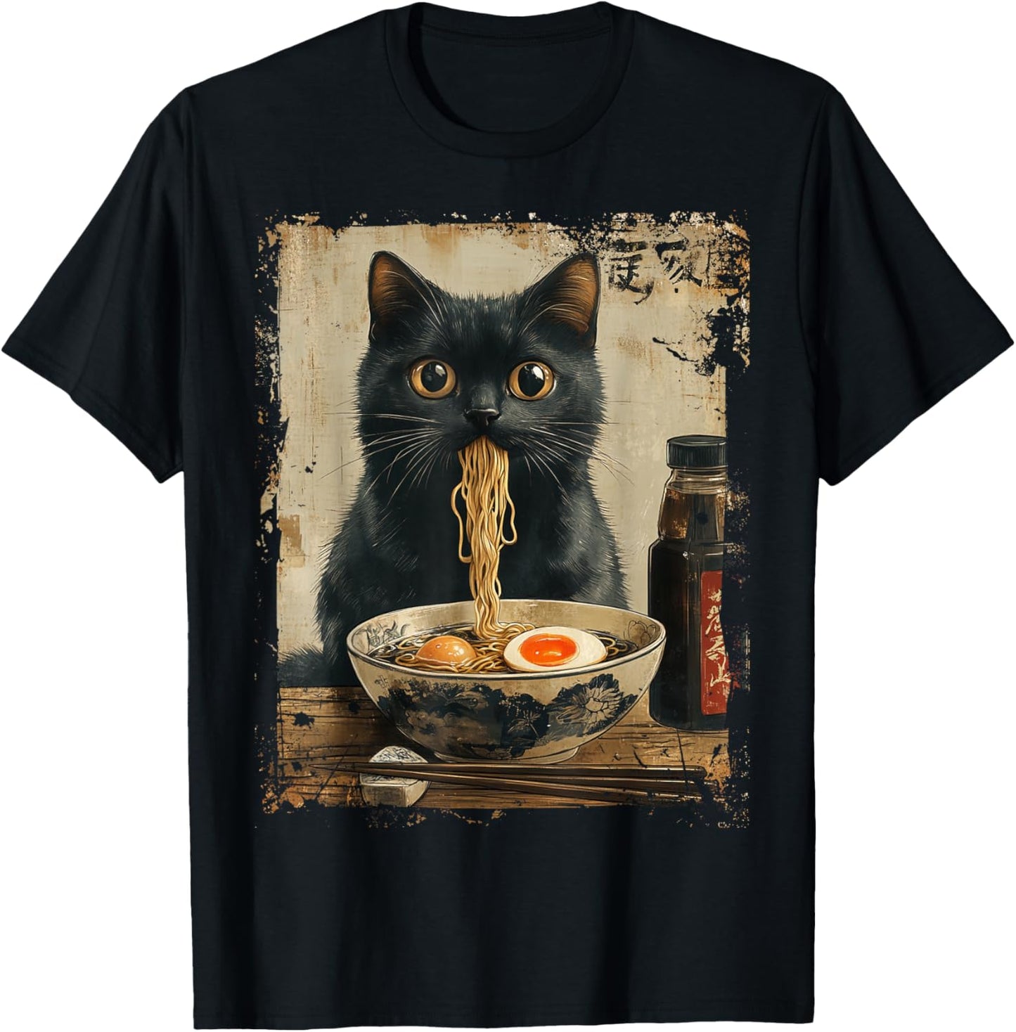 Cat Ramen Japanese Funny Graphic Kawaii Cat Anime Gifts T-Shirt - T-Shirt | Black