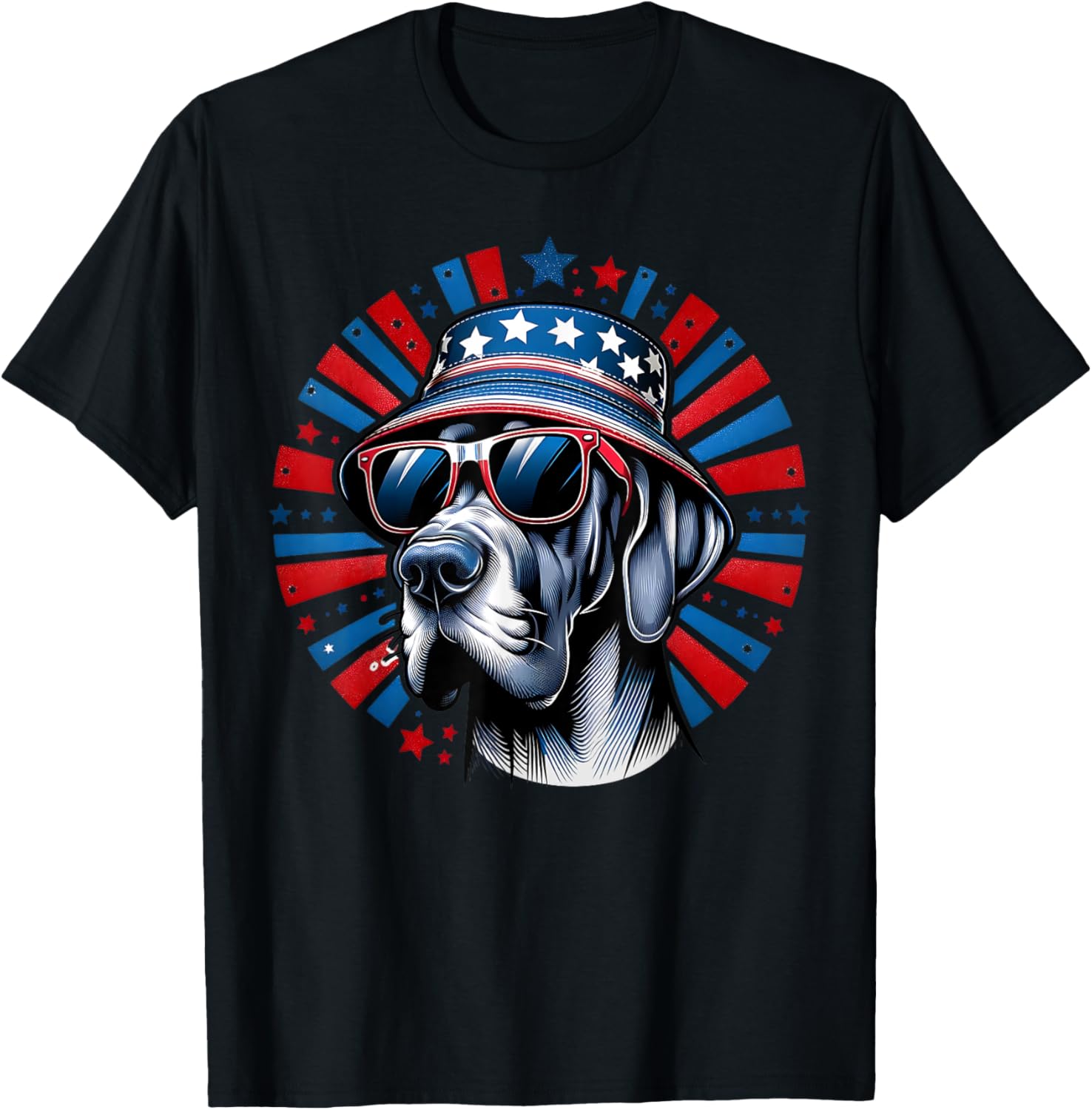 Red Blue Flag Patriotic USA 4th Of July Dog Lover Great Dane T-Shirt - T-Shirt | Black