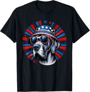 Red Blue Flag Patriotic USA 4th Of July Dog Lover Great Dane T-Shirt - T-Shirt | Black