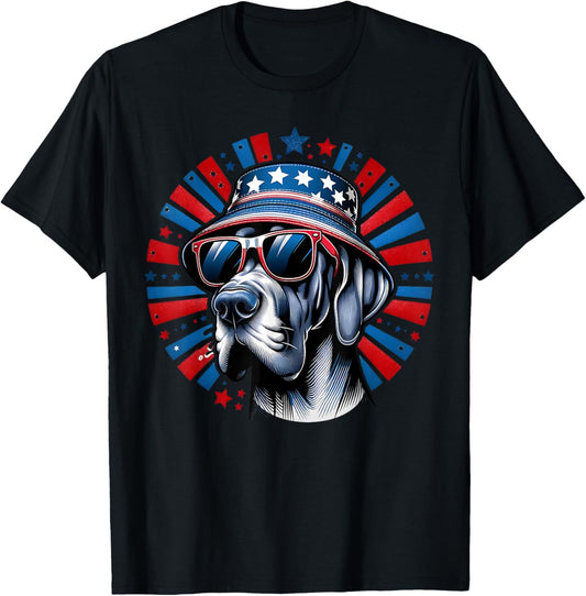 Red Blue Flag Patriotic USA 4th Of July Dog Lover Great Dane T-Shirt - T-Shirt | Black