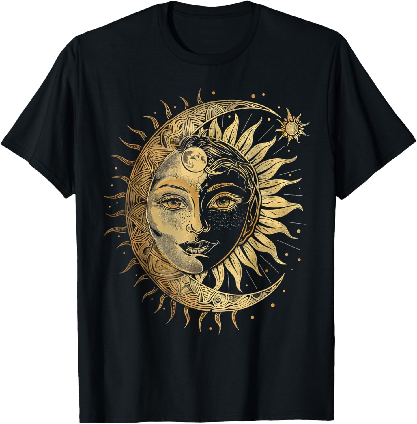 Mystic Sun and Moon Woman Mystical Flowers Aesthetic T-Shirt - T-Shirt | Black