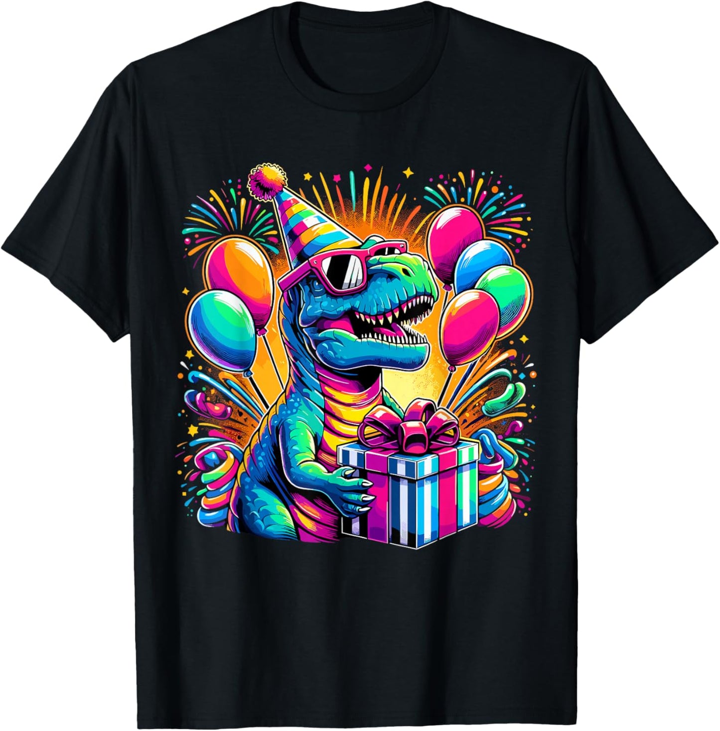 Dinosaur Birthday Party T-Rex Retro Dinosaur T-Shirt - T-Shirt | Black