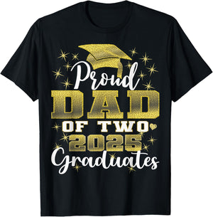 Proud Dad of Two 2025 Graduates Graduation family T-Shirt - T-Shirt | Black