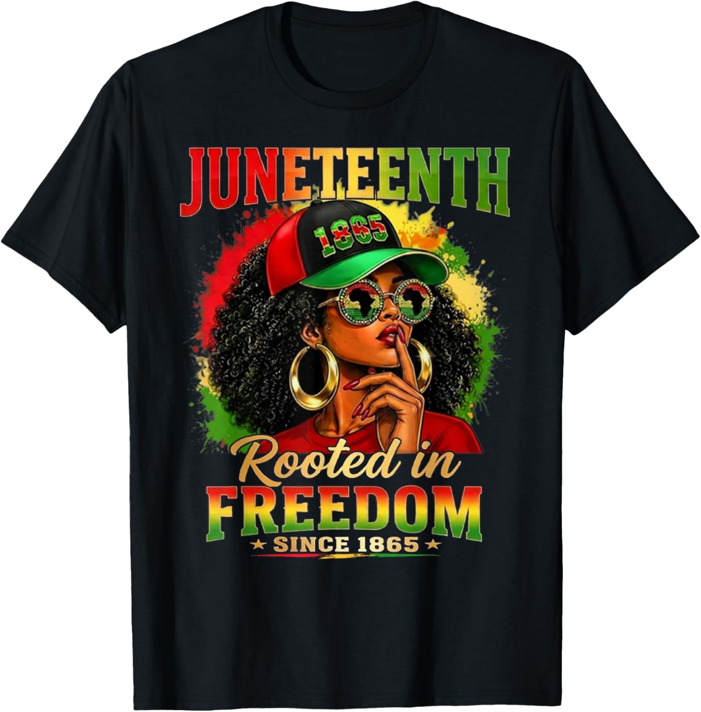 Juneteenth Black Women Girls Rooted in Freedom1865 Afro T-Shirt - T-Shirt | Black