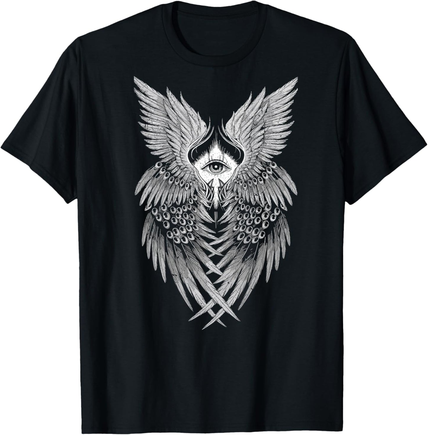 Biblical Angel Seraphim All-Seeing Eye Dark Aesthetic (Back) T-Shirt - T-Shirt | Black