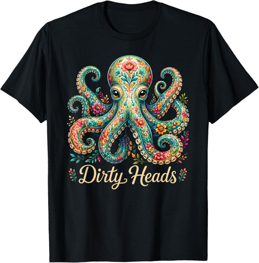 Octopus Lover Floral Octopus Ocean Sea Animal Dirty Heads T-Shirt - T-Shirt | Black