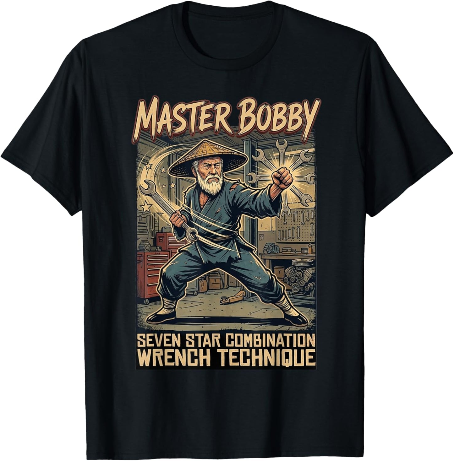 Master Bobby Seven Star Combination Wrench Design T-Shirt - T-Shirt | Black
