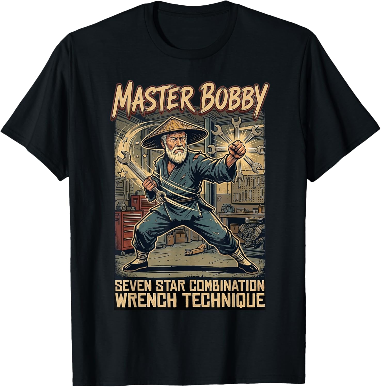 Master Bobby Seven Star Combination Wrench Design T-Shirt - T-Shirt | Black