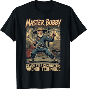 Master Bobby Seven Star Combination Wrench Design T-Shirt - T-Shirt | Black