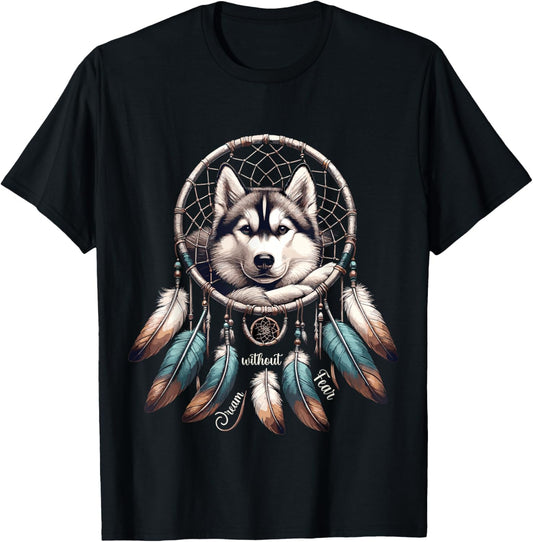 Dream Without Fear Wolf Dreamcatcher T-Shirt - T-Shirt | Black