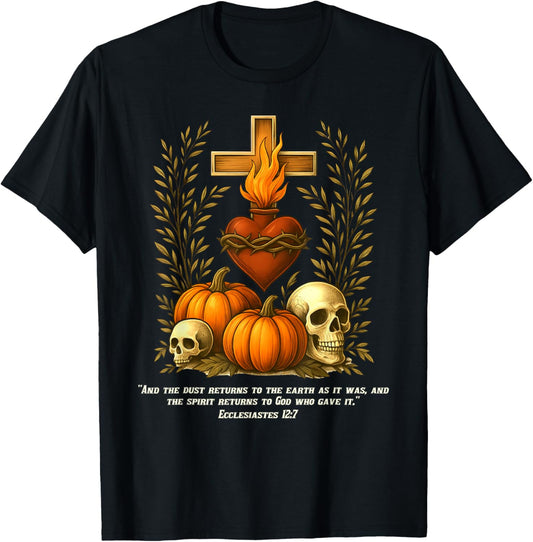 Sacred Heart Halloween Jesus Skulls Pumpkins Christian Cross T-Shirt - T-Shirt | Black