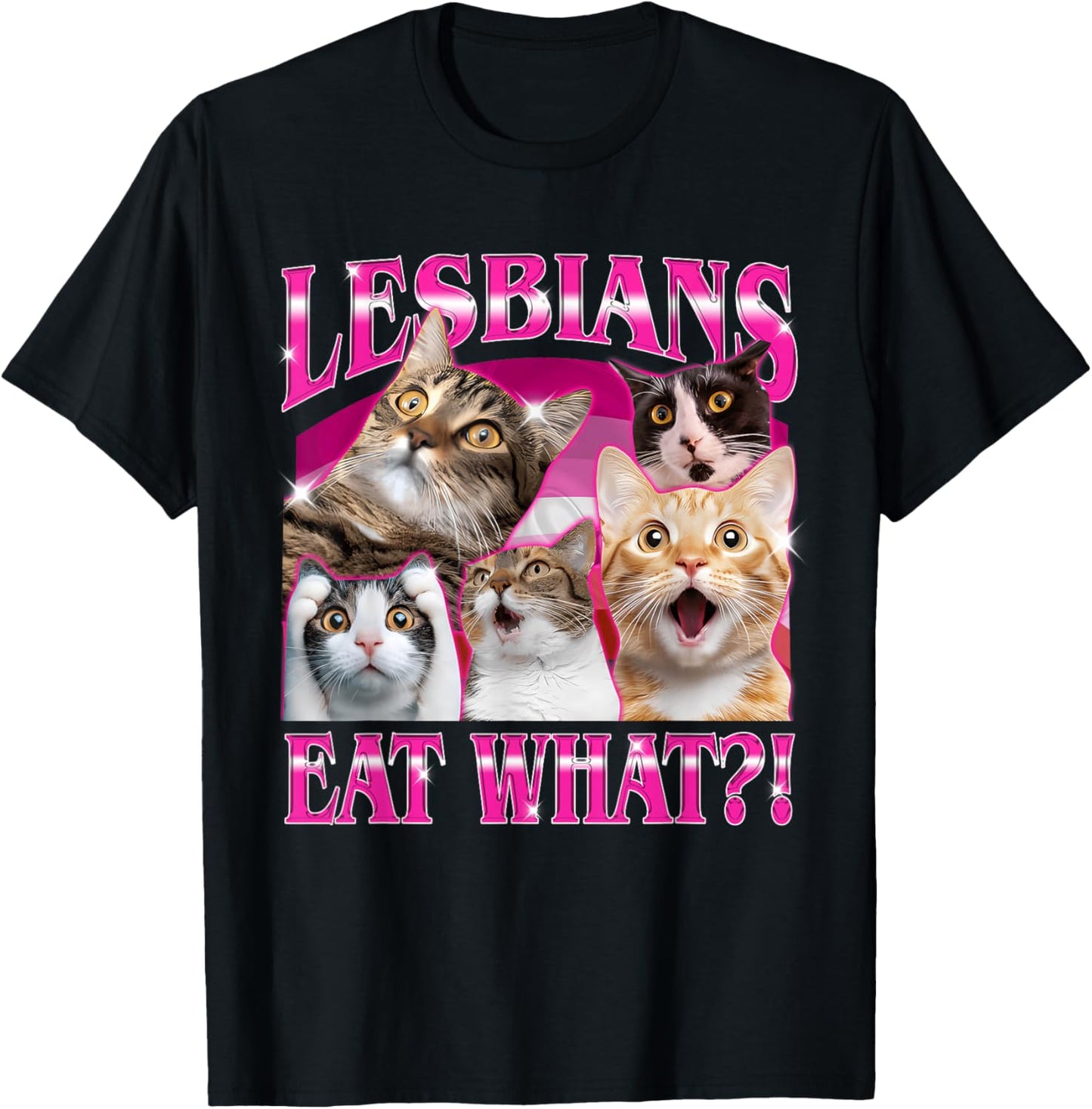 Lesbian Funny Cat Eat Pride Rainbow Flag LGBTQ Meme T-Shirt - T-Shirt | Black