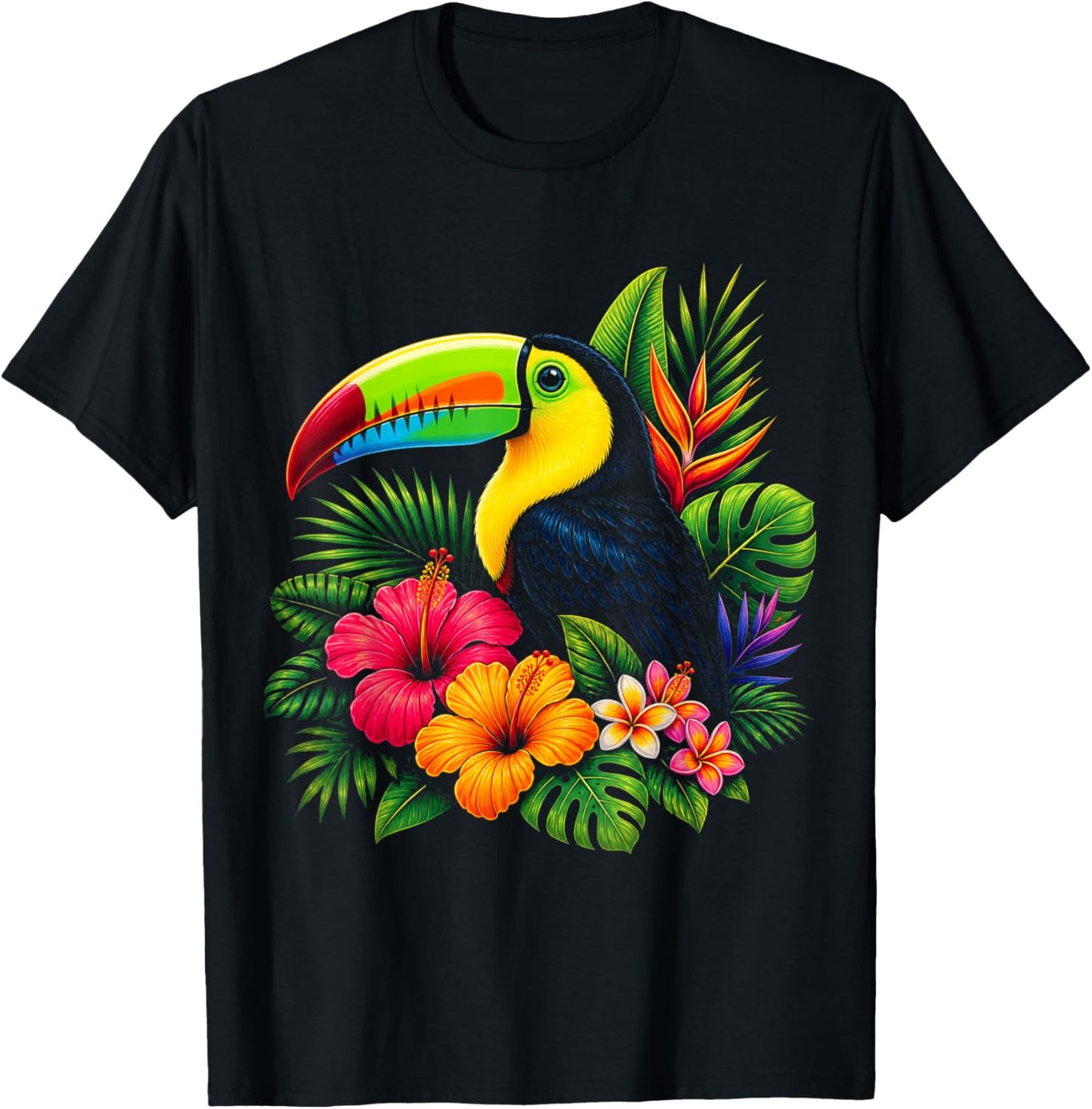 Cute Toucan Tropical Bird Summer Floral Vacation Paradise T-Shirt - T-Shirt | Black