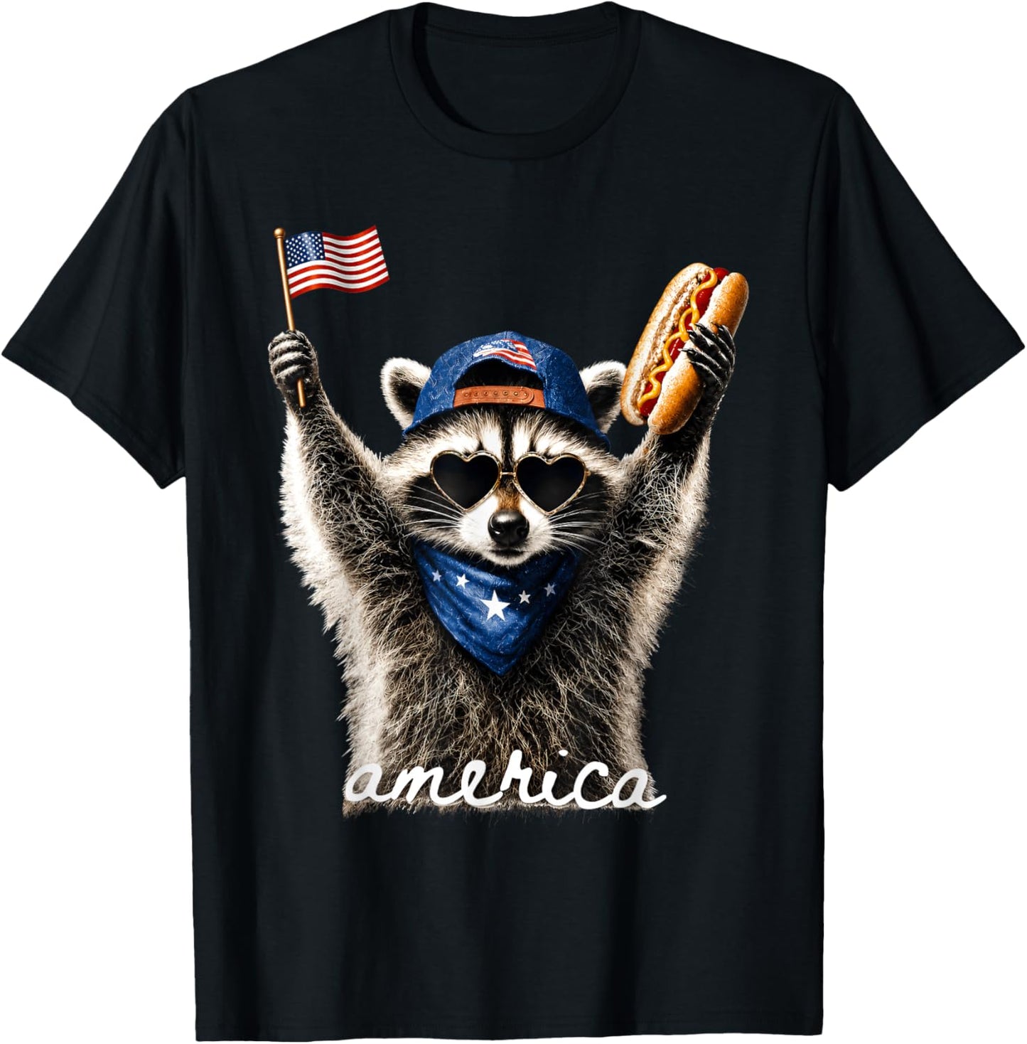 USA America Raccoon Hot Dog 1776-2026 4th of July 250 Years T-Shirt - T-Shirt | Black