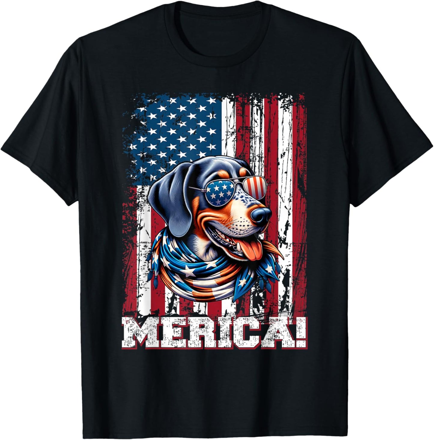 Bluetick Coonhound Dog Lover US Flag 4th Of July Patriotic T-Shirt - T-Shirt | Black