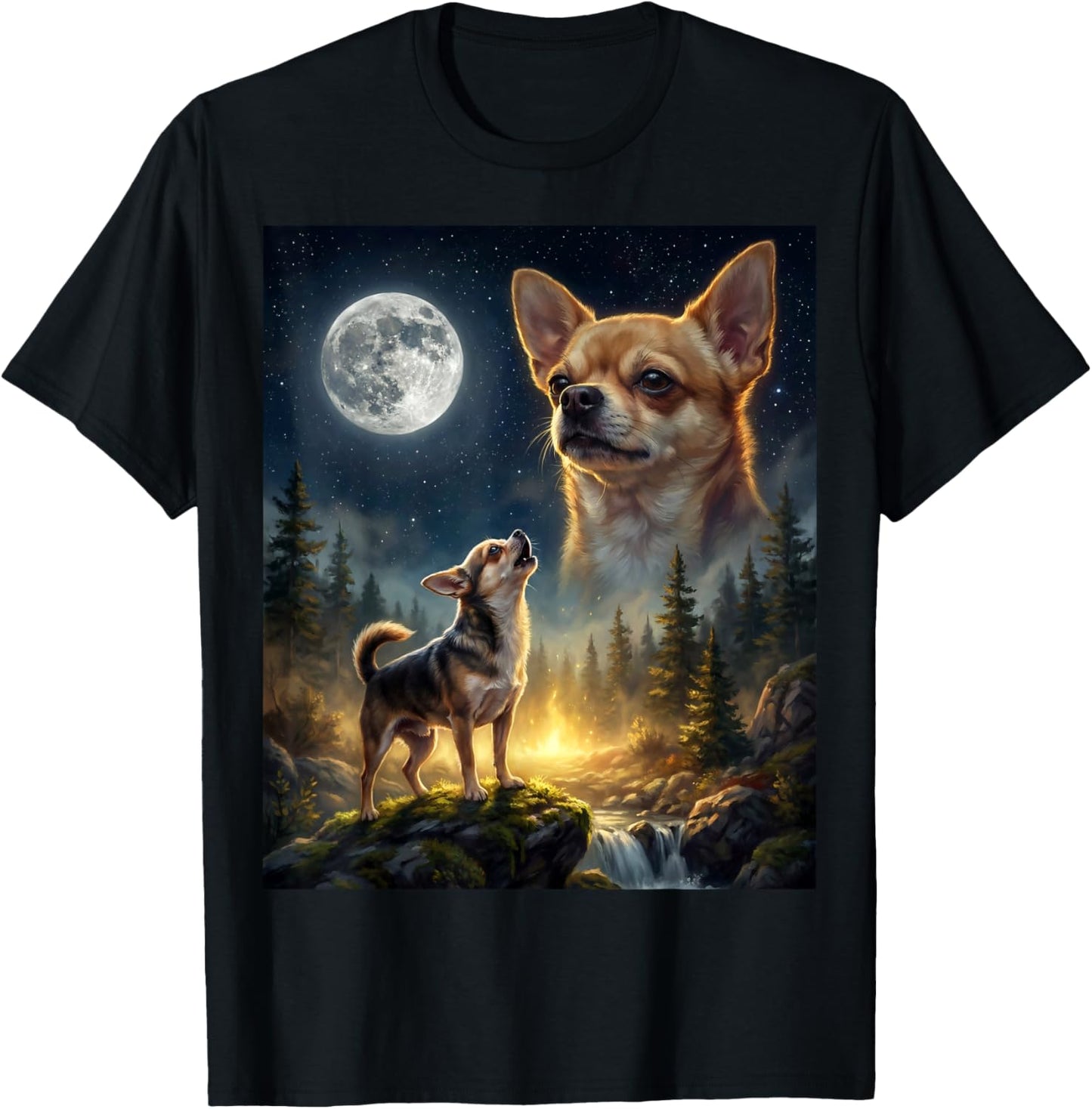 Chihuahua Howling to The Moon Funny Dog Meme T-Shirt - T-Shirt | Black