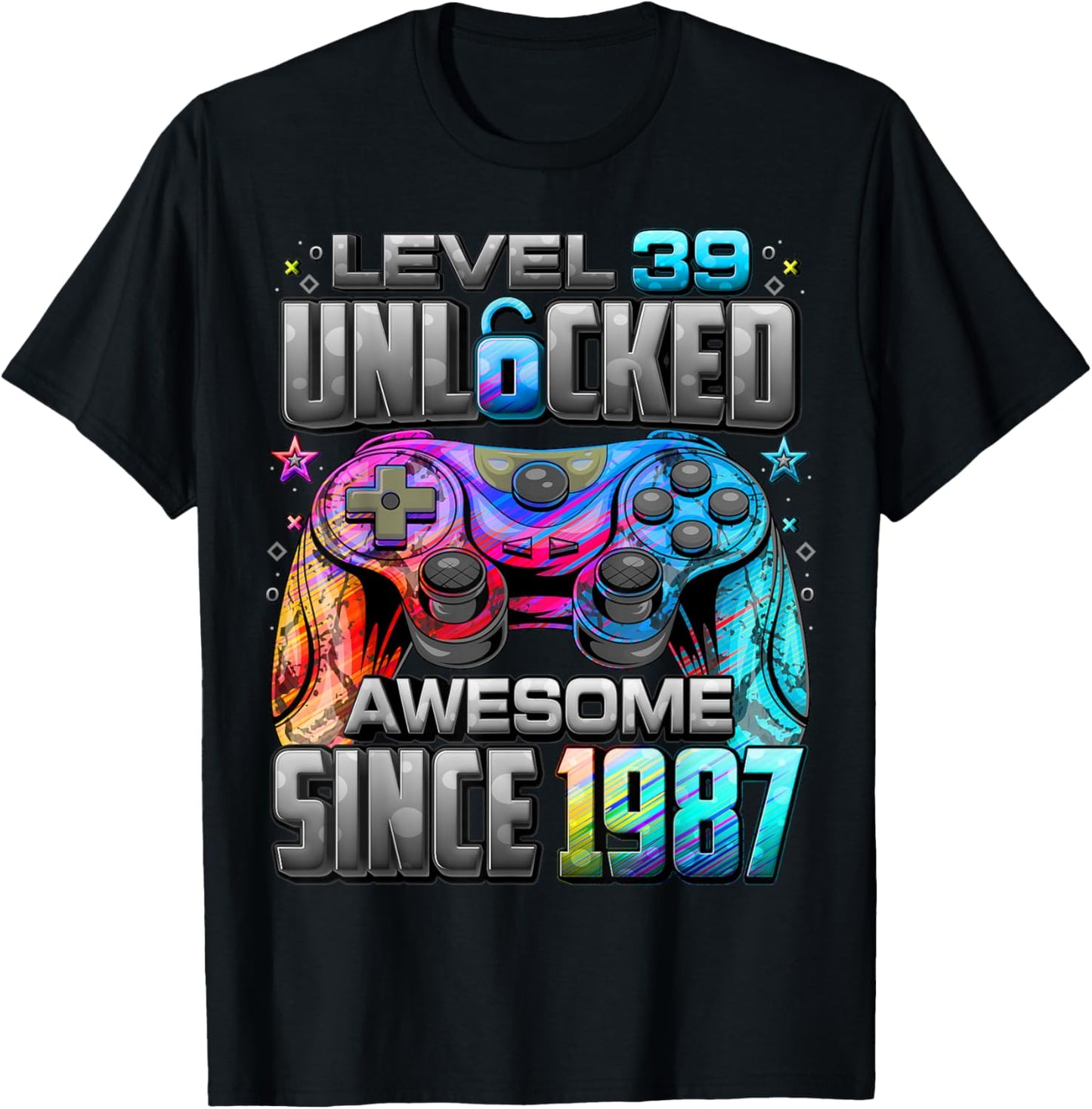 Level 39 Unlocked Awesome Since 1987 39th Birthday Gaming T-Shirt - T-Shirt | Black