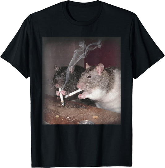 Rat Smoking Cigarette Funny Urban Grunge Rats Lover Design T-Shirt - T-Shirt | Black