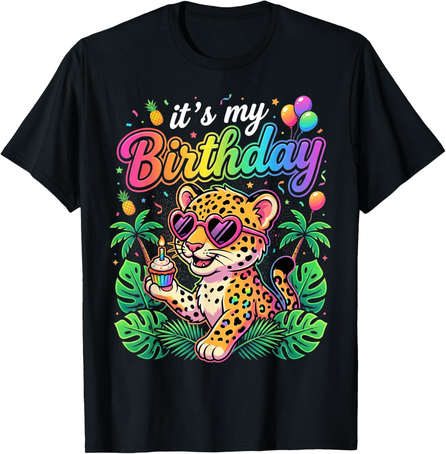 It's My Birthday Zoo Animals Leopard Cheetah Birthday Party T-Shirt - T-Shirt | Black