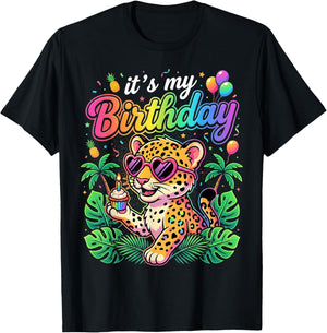 It's My Birthday Zoo Animals Leopard Cheetah Birthday Party T-Shirt - T-Shirt | Black