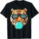 Turquoise bubble Gum tiger Stripe Cute Tiger with Sunglasses T-Shirt - T-Shirt | Black