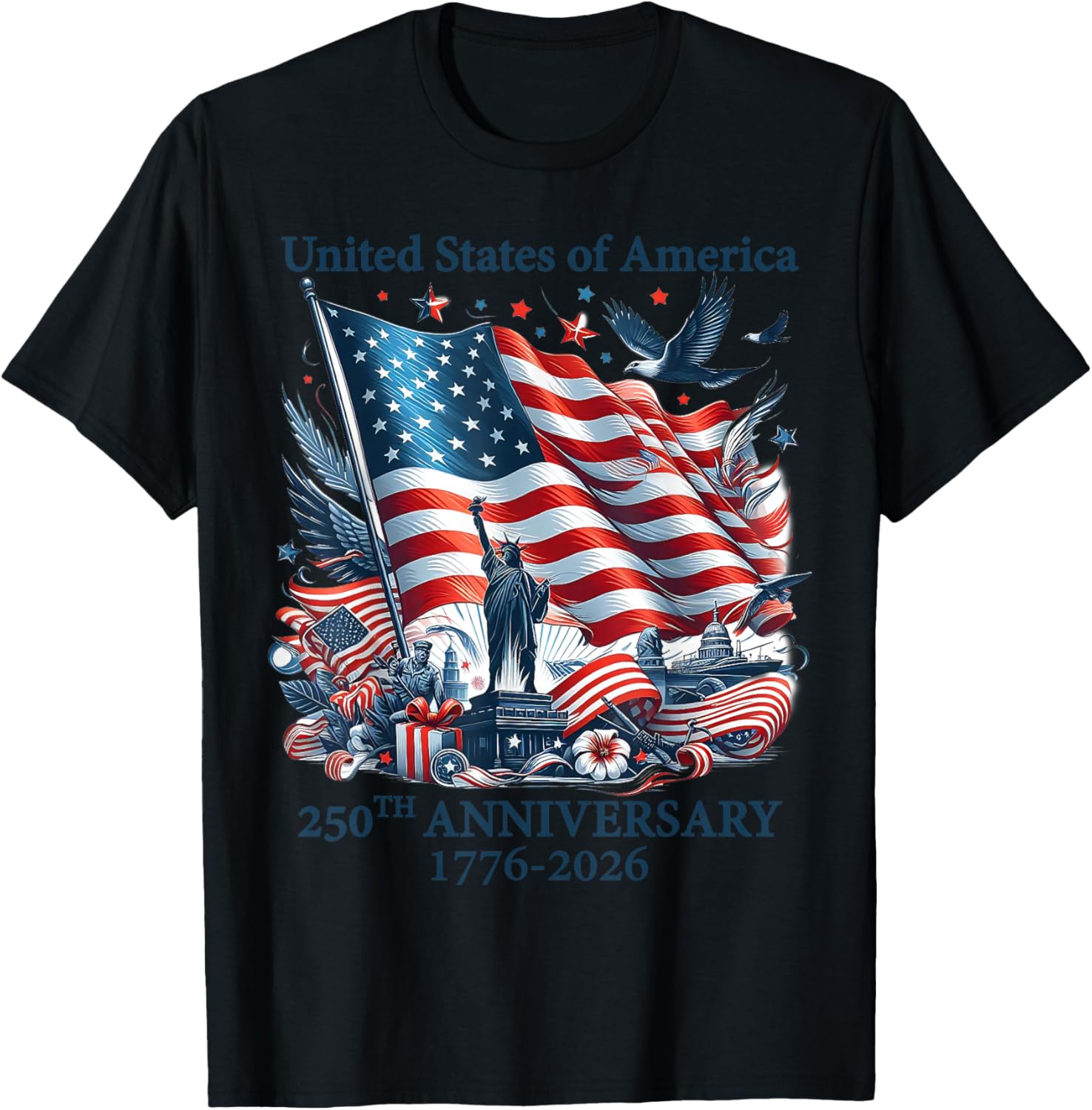 250 Ans américains 1776 2026 250e Anniversaire États-Unis Patriotique T-Shirt - T-Shirt | Black