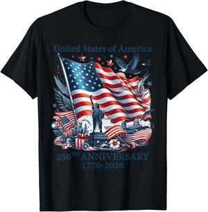 250 Ans américains 1776 2026 250e Anniversaire États-Unis Patriotique T-Shirt - T-Shirt | Black