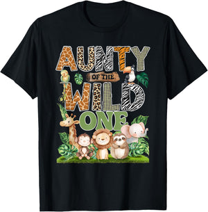 Aunty of The Wild One 1St Birthday Kids Safari Jungle T-Shirt - T-Shirt | Black