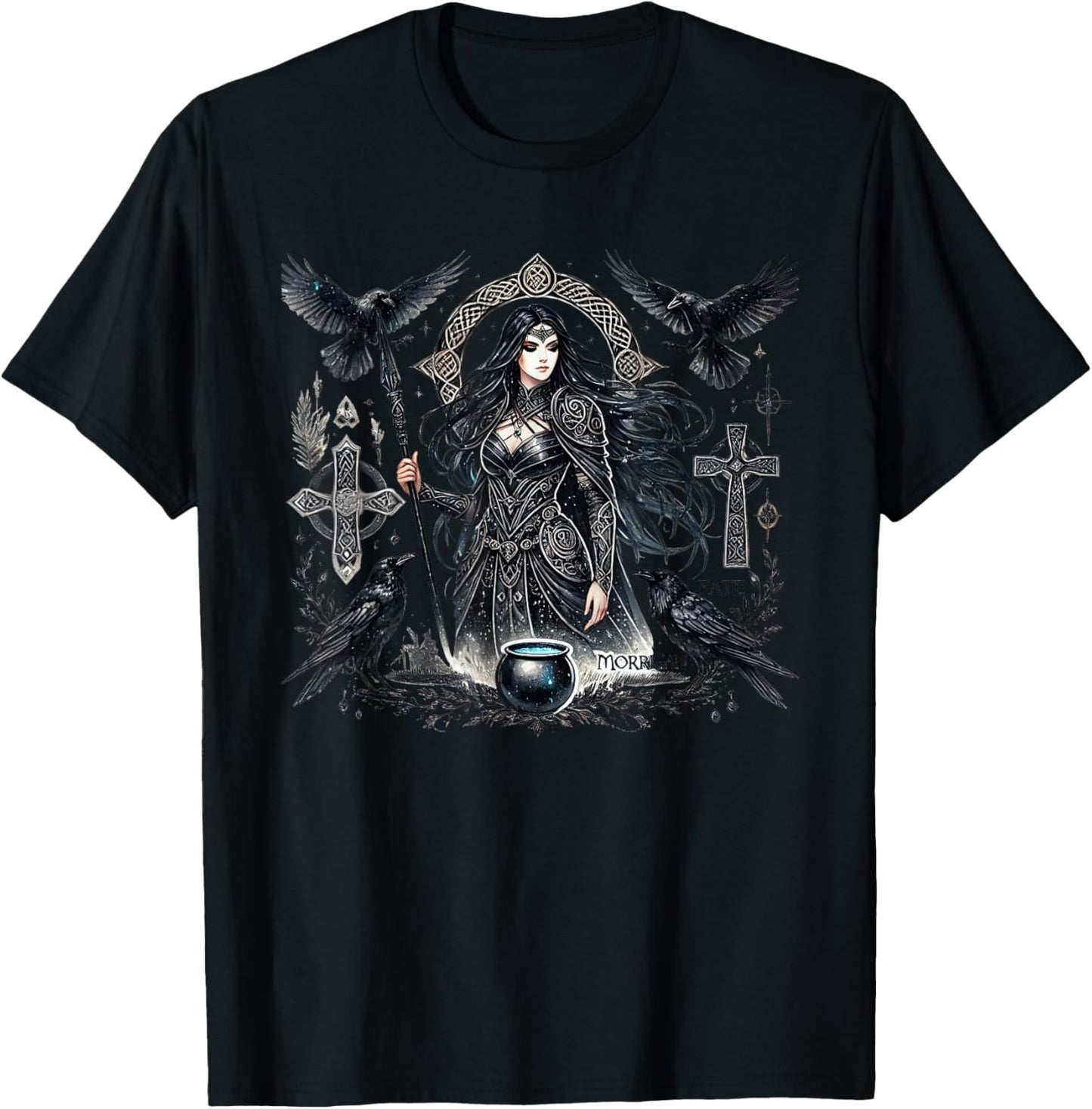 Mystical Morrigan: Embrace the Goddess Power of the Raven T-Shirt - T-Shirt | Black