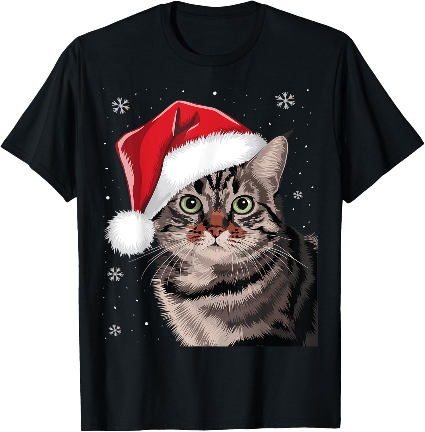 Festive Christmas Cat with Santa Hat T-Shirt - T-Shirt | Black