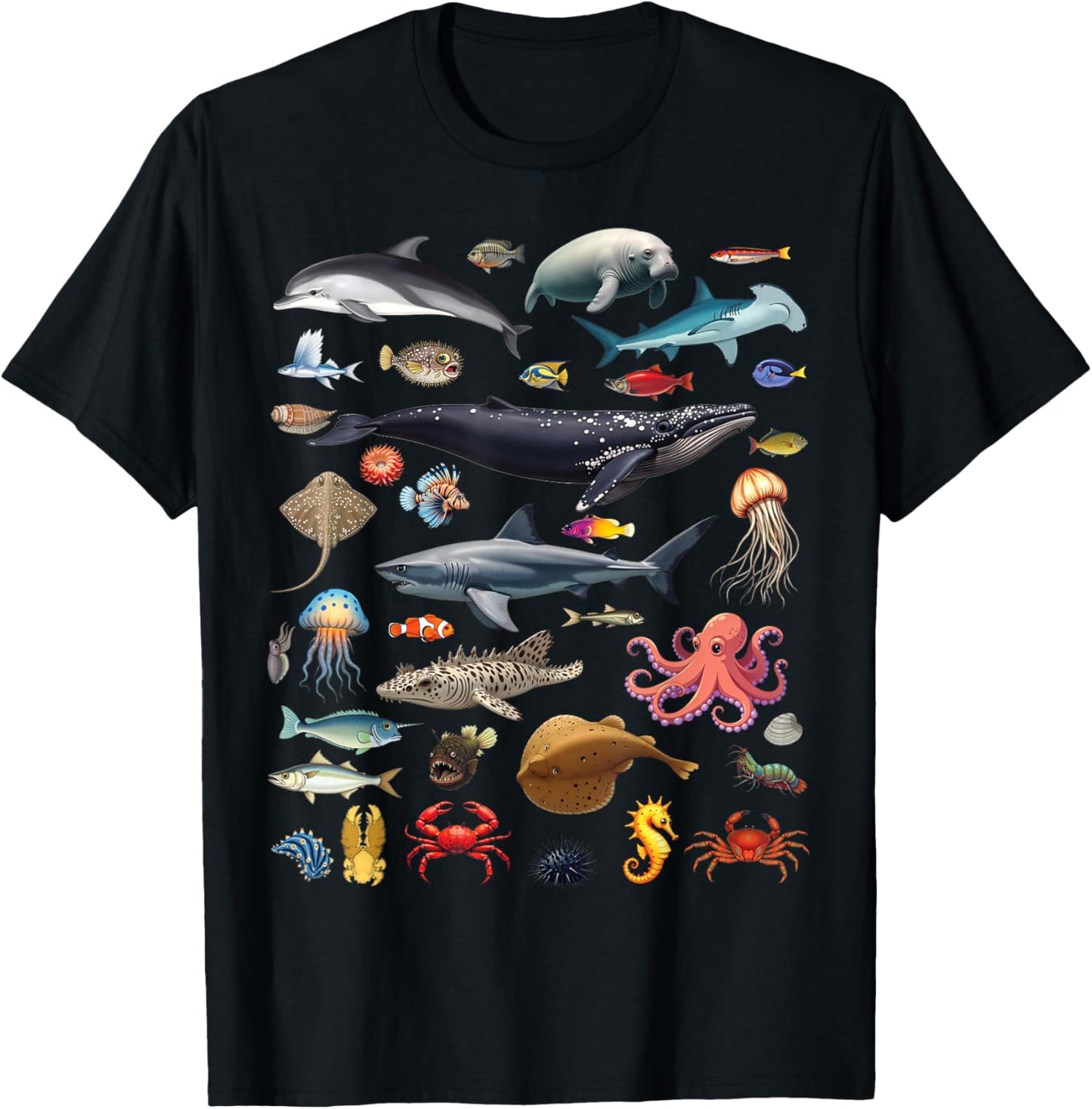 Ocean Creatures Ocean Life Exploration Sea Animals Wildlife T-Shirt - T-Shirt | Black
