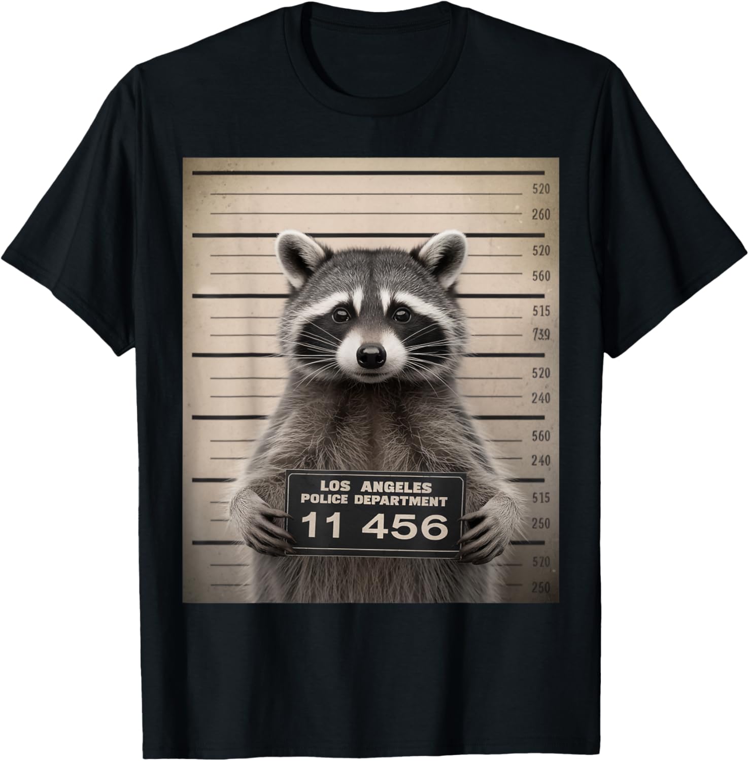 Raccoon Mugshot Prison Jail Funny Racoon Gifts Men Women Kid T-Shirt - T-Shirt | Black