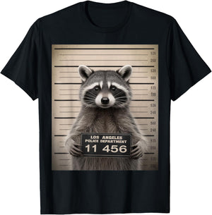 Raccoon Mugshot Prison Jail Funny Racoon Gifts Men Women Kid T-Shirt - T-Shirt | Black