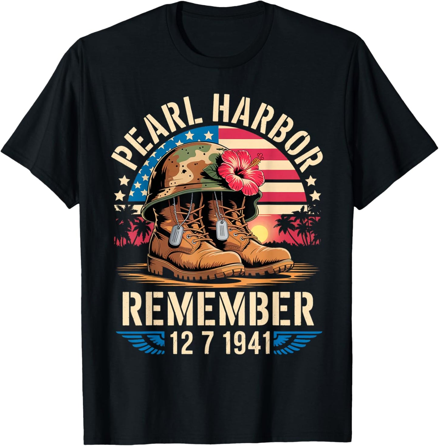 Vintage Hawaii USA Flag , Pearl Harbor Memorial Day Gifts T-Shirt - T-Shirt | Black