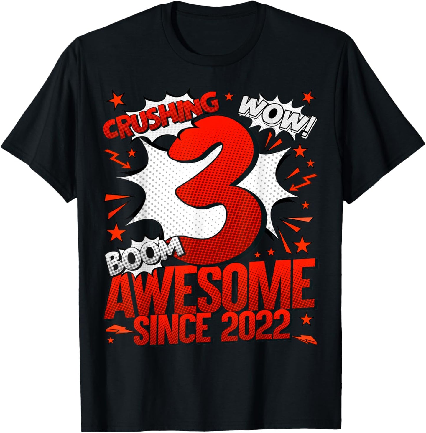 Comics Style 2025 Birthday Gifts HH 3 Year Old Boy Black Cartoon T-Shirt - T-Shirt | Black